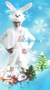 Новогодний костюм сахарного Зайчика, костюм Зайца, костюм белого зайки, костюм зайчонка, костюм зайца. Детский карнавальный костюм из искусственного меха Зайчик белый. фирма Остров игрушки. На 0-4 лет, рост 74-104 см
